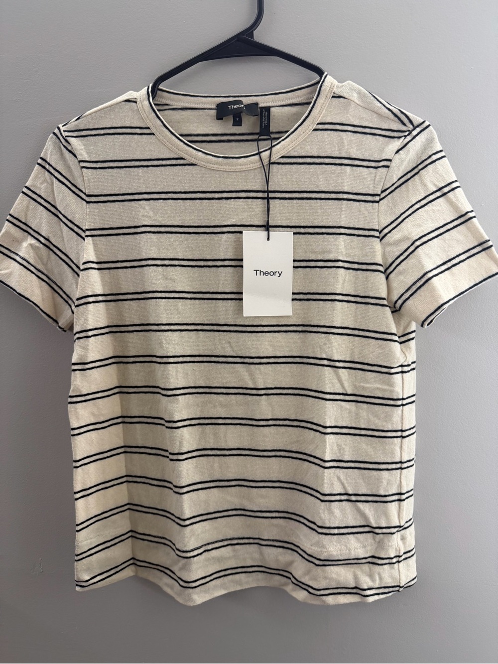 Theory Cream and Black Striped Short-Sleeve Tee